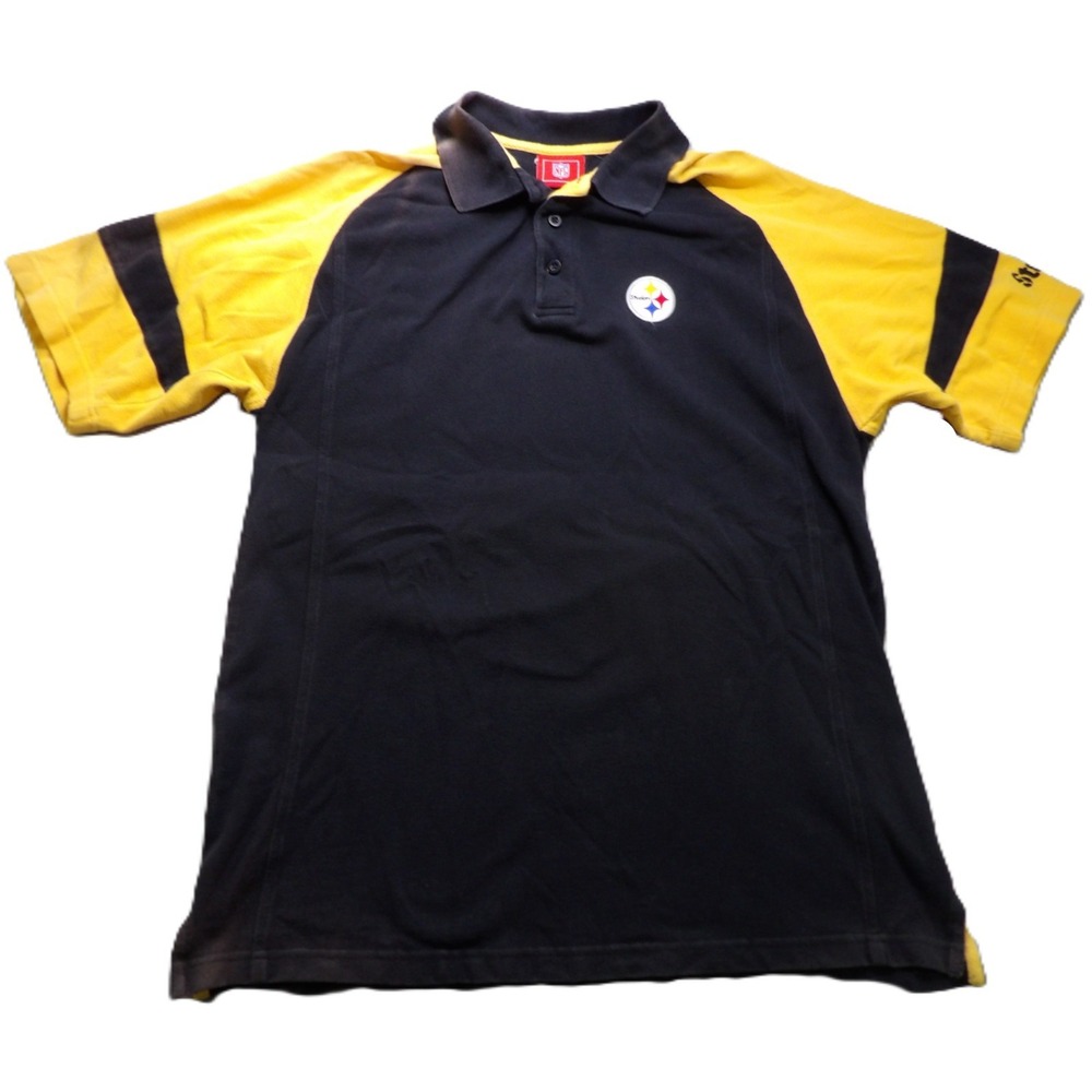 VTG Y2K Pittsburgh Steelers NFL Polo Shirt Men M Black Gold Embroidered Football